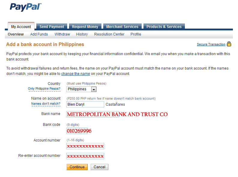 Verify PayPal account using Metrobank 